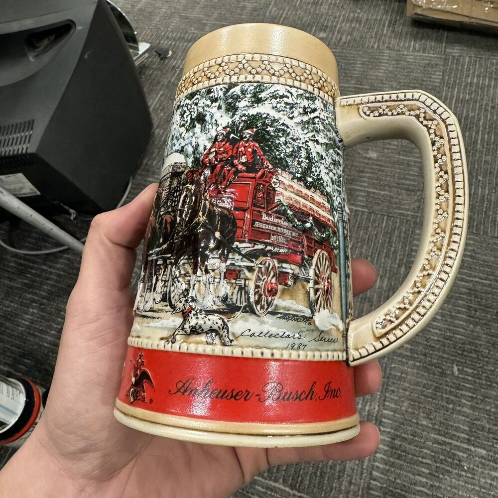 1987 Budweiser Clydesdale Collector Holiday Beer Stein "C" Series Anheuser Busch